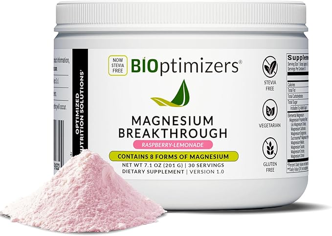 BIOptimizers Magnesium Breakthrough Drink - 8 Forms of Magnesium, Electrolytes, Sleep Health, Stress, Muscle Recovery, Heart Support | Glycinate, Citrate, Malate- Raspberry Lemon