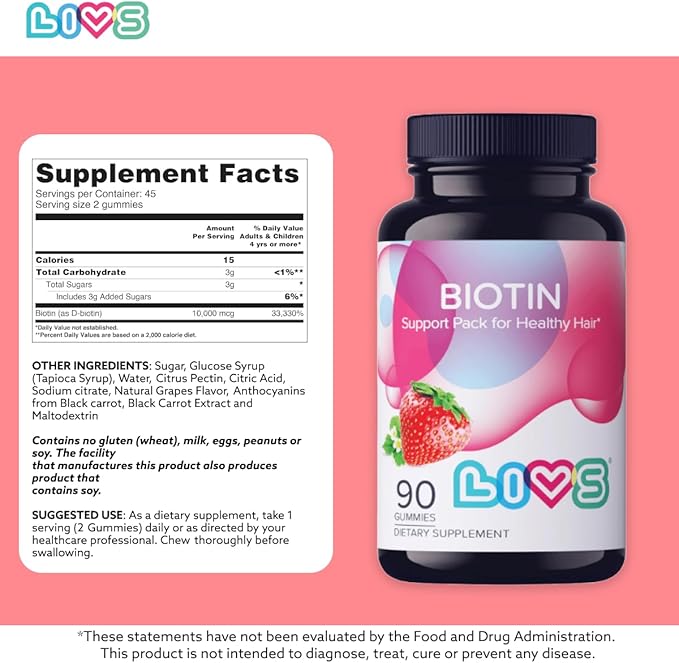 Biotin Gummies for Hair, Skin, and Nail Growth - 10,000mcg Biotin Supplement for Womens & Mens | Natural & Gluten Free Vitamins | Strawberry Flavor Gummy for Health and Beauty Care - 180 Count