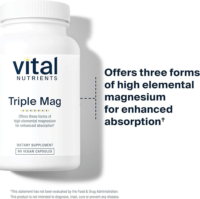 Vital Nutrients Triple Magnesium Complex Supplement | Vegan Magnesium Glycinate, Malate & Oxide 250mg | Easily Absorbed Magnesium Supplement for Stress, Muscle, Heart, Bone Support | 90 Capsules