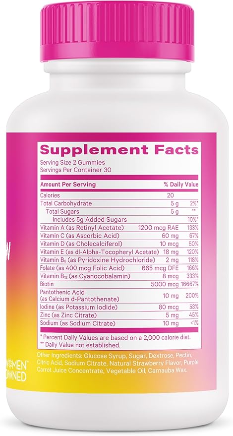 Pink Stork Total Glow Gummies for Women – Hair, Skin & Nails Vitamin with Biotin, Vitamin A, B6, B12, Folate, Zinc & More – Support for Radiant Skin, Strong Nails, and Healthy Hair – 60 Berry Gummies