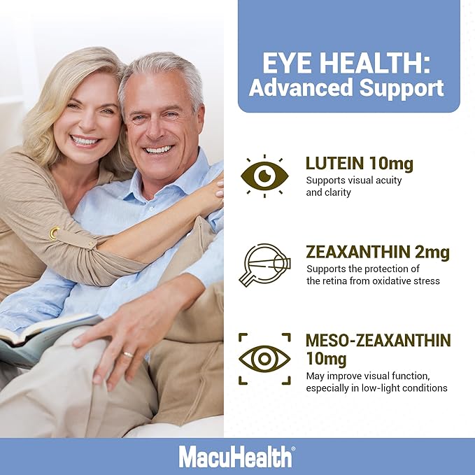 Macuhealth Plus+ Eye Vitamins Supplement for Adults - 90 Day Supply with Lutein, Zeaxanthin, and Meso-Zeaxanthin - Unflavored, Vitamin for Eyes