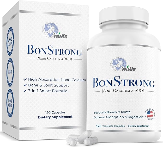Nano Calcium Supplement – 7-in-1 Bone Support with MSM, Vitamin D3, K1, Magnesium, Zinc – High Absorption Calcium for Women & Men – Vitamins for Bones & Joints – Made in USA – 120 Capsules