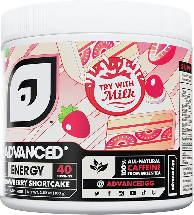 Advanced Energy - Energy Boosting Formula with Electrolytes for Hydration - L-Theanine to Combat Jitters - Sugar Free & Keto Friendly - No Maltodextrin (40 Servings) (Strawberry Shortcake)