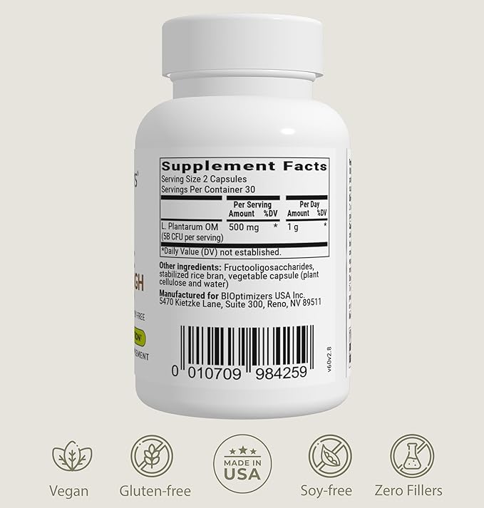 BiOptimizers Probiotic Breakthrough – Lactobacillus Plantarum OM Probiotics & Prebiotics Health Supplement for Gut, Digestive & Immune Support Probiotics for Women Men Elderly– 60 Vegan Capsules