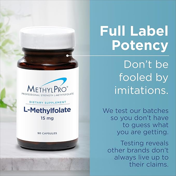 MethylPro L-Methylfolate 15 mg - L Methyl Folate, Methylfolate Supplement for Women & Men, Methylated Vitamin B9 (5-MTHF) for Brain Health, Focus, Calm - 30 Capsules (Pack of 1)
