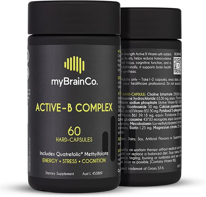 Active-B Complex ā High Strength Activated B Vitamin Supplement with B2, B6, B12 & Methyl Folate ā Supports Energy, Brain Function & Nervous System ā 60 Vege-Capsules