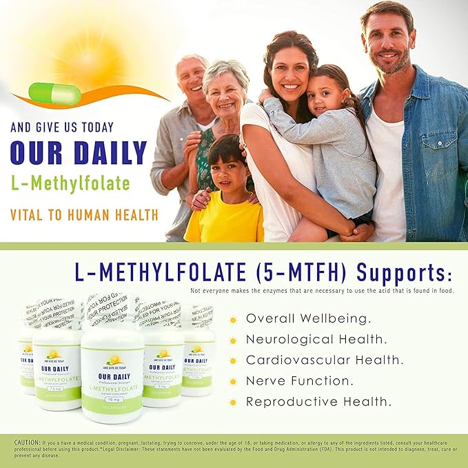 Our Daily Vites L-Methylfolate 1mg / 1000 mcg Maximum Strength Active Folate, 5-MTHF, Filler Free, Gluten Free, Non-GMO, 270 Vegetarian Capsules