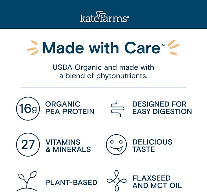 KATE FARMS Organic Adult Peptide 1.0 Formula, Plain, Sole-Source, Hydrolyzed Plant-Based Nutrition for Oral or Tube Feeding, 11 Fl oz (12 Pack)