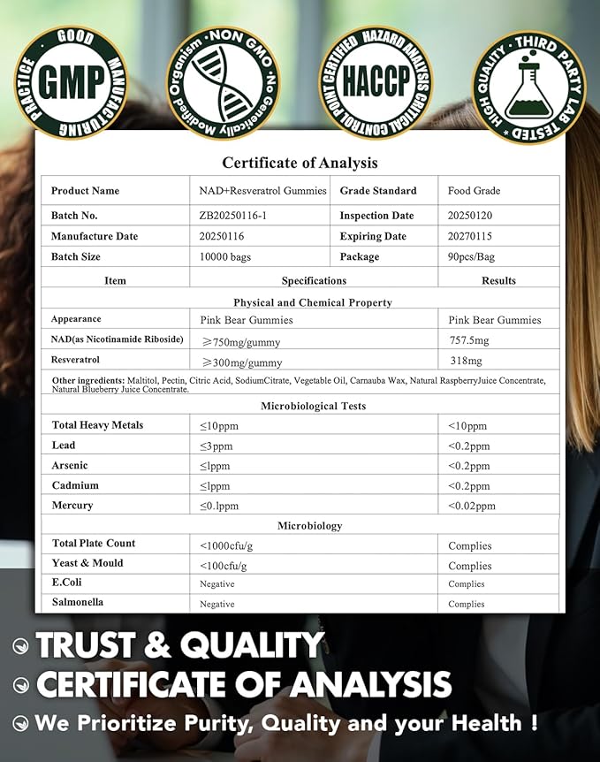 NAD Supplement Nicotinamide Riboside Resveratrol Gummies NAD Plus Booster Supplements for Women and Men Nicotinamide 1500mg Anti Aging Energy Hair Skin Antioxidants Gummy Vitamins