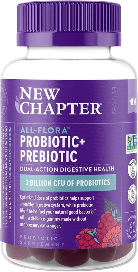 New Chapter Probiotic Gummies for Women and Men, All-Flora (1 Month Supply) – 55% Less Sugar+, Formulated for Holistic Gut Health Support with Probiotics + Prebiotic Fiber + 100% Vegan + Non-GMO