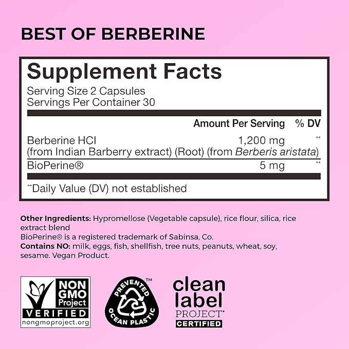 HUM Best of Berberine Supplement 1200mg - Advanced Bioavailability, Pure Potency for Metabolic Wellness, Enhanced with BioPerine for Maximum Absorption (60 Capsules)