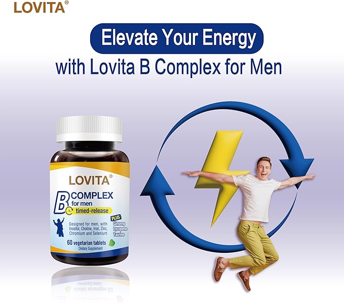 Lovita Men's 8-Hour Time-Release B Complex: Experience Enhanced Nutritional Support with One Daily Vegetarian Tablet (60 Count) (Pack of 3)