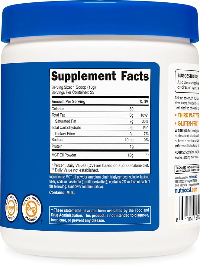 Nutricost Premium MCT Oil Powder .5LBS - Best For Keto, Ketosis, and Ketogenic Diets - Zero Net Carbs, Non-GMO and Gluten Free