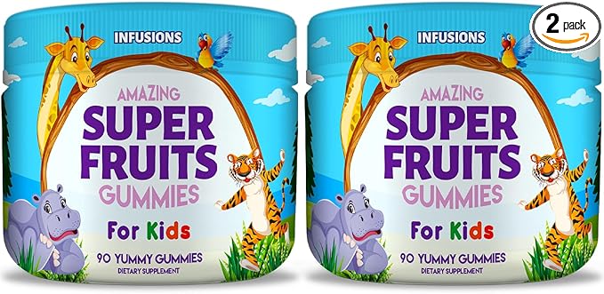 Infusions Super Fruit Gummies 180 Count w/Vitamin A,C,E + Zinc – Organic Silica, Antioxidant Blend – Vegan Friendly - Gluten Free - Non-GMO - 2 Pack