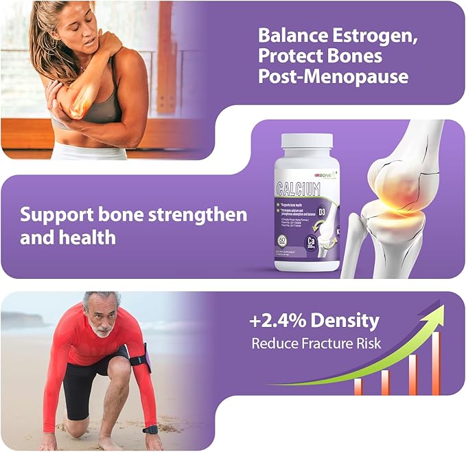 EuBone Calcium Supplements with Magnesium & 2000IU Vitamin D3 K2 4800IU, Bone Health & Strength & Density, Plant Based Multivitamin, VIT Mini Tablets, 30 Servings
