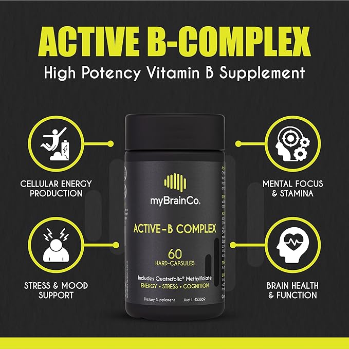 Active-B Complex ā High Strength Activated B Vitamin Supplement with B2, B6, B12 & Methyl Folate ā Supports Energy, Brain Function & Nervous System ā 60 Vege-Capsules