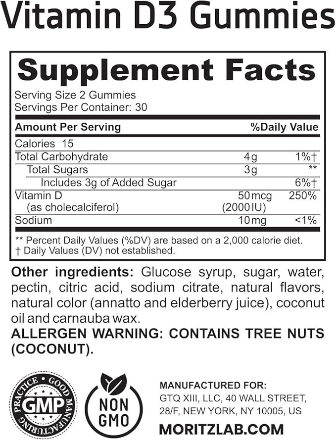 Vitamin D3 Gummies for Kids & Adults 2000 IU - High-Absorption Vitamin D Kids Gummies Supplements - Vegetarian, Immune Support D3 for Adults & Kids (60 Count)
