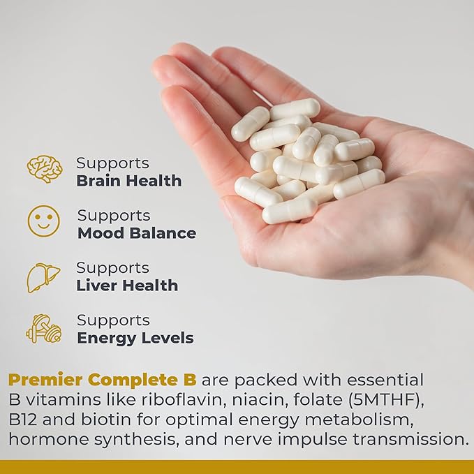 Premier Research Labs Complete B - Vitamin B Complex Supplement for Optimal Health | Vitamin B Supplement with Biotin | 9 Active B Vitamins | for Liver, Energy & Brain Support - 60 Capsules