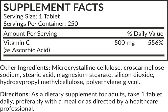 Futurebiotics Vitamin C 500mg Non-GMO, 250 Tablets