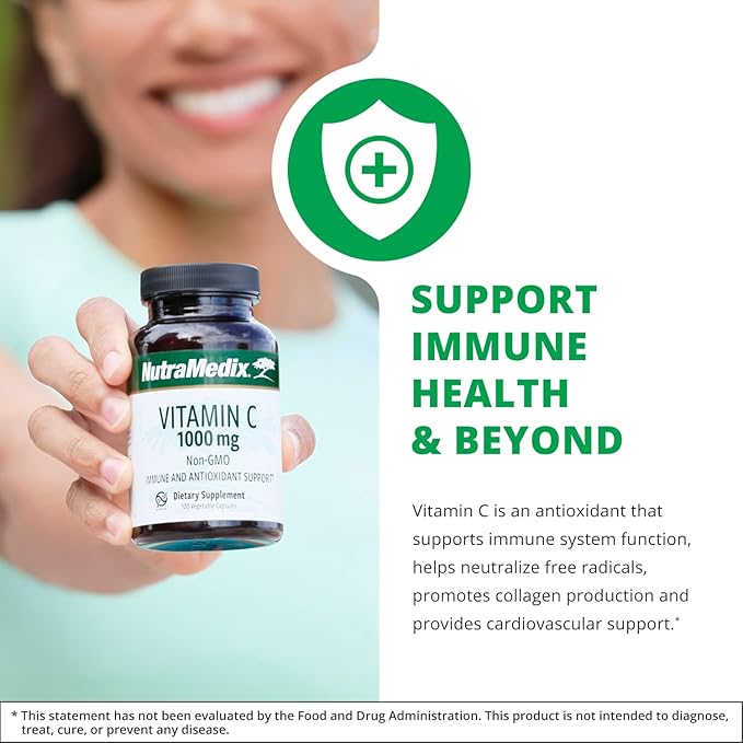 NutraMedix Vitamin C 1000mg - Antioxidants Supplement for Immune Support & Heart Health - Vitamin C from Ascorbic Acid - Vegan, Non-GMO (120 Vegetarian Capsules)