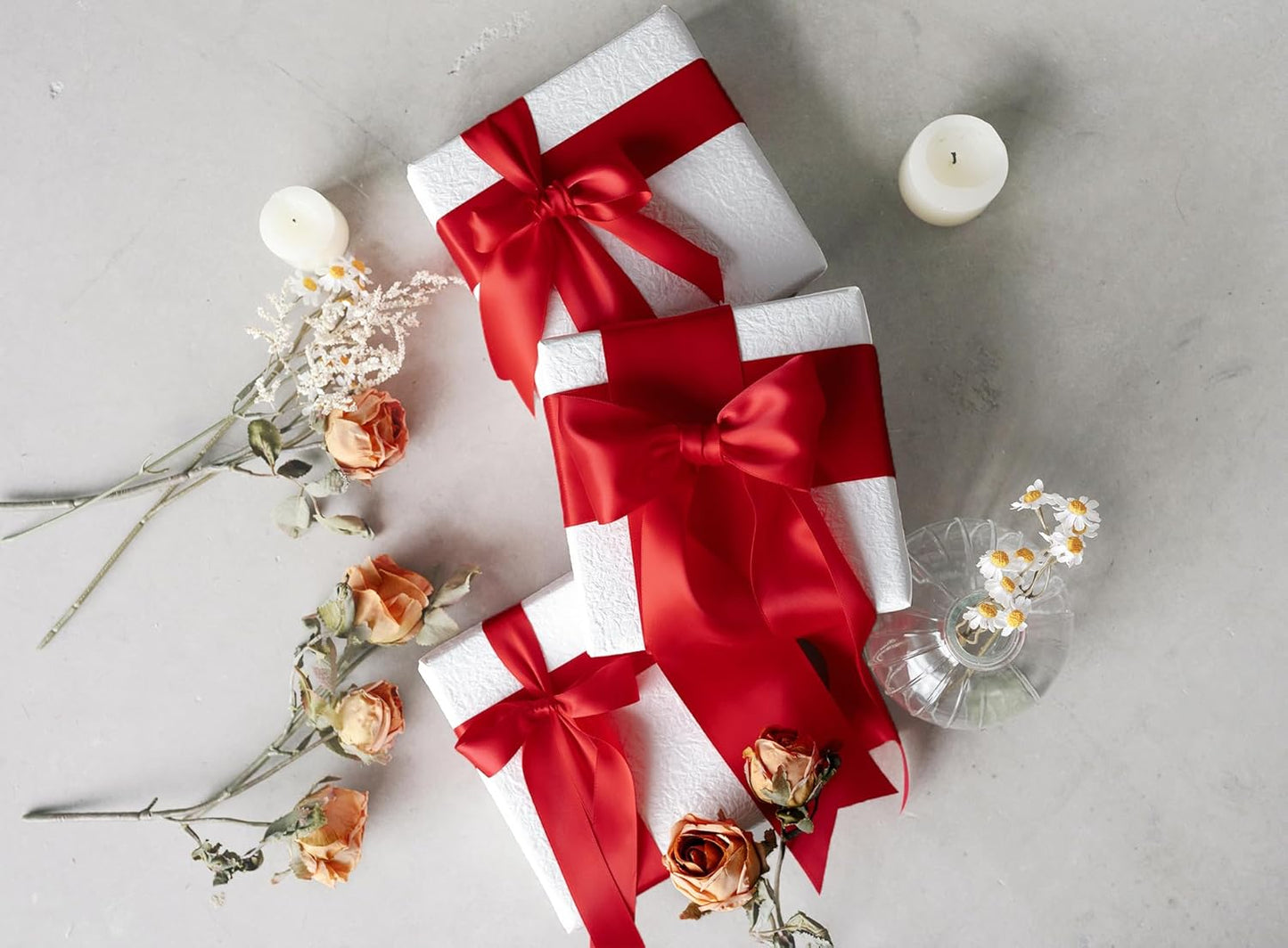 Red Satin Ribbon 2.5 Inch Double-Faced Ribbons 25 Yards for Christmas Gift Wrapping Flower Bouquet Wedding Paper Bows Invitations Crafts