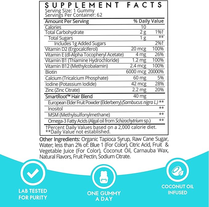 SugarBearPro Hair Vitamin Gummy 6 Month Supply Extra Strength Biotin 6000mcg, Growth for Men & Women, Vegan Vitamin B12, MSM, Inositol, Omega 3, Elderberry, Certified Kosher, Halal, Cruelty-Free