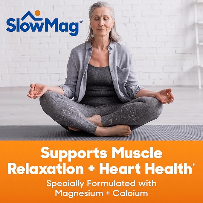 SlowMag Mg Muscle + Heart Magnesium Chloride with Calcium Supplement, 60 Count