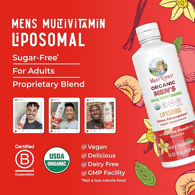 MaryRuth Organics Multivitamin for men | Sugar Free mens Multivitamin | Liquid Vitamins for men | Immune Support Supplement | Cognitive Health & Overall Wellness | Vegan | Non-GMO | 15.22 Fl Oz
