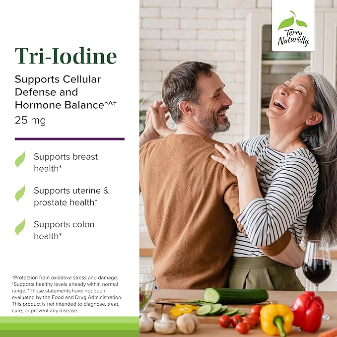 Terry Naturally Tri-Iodine - Dietary Supplement for Breast & Prostate Health Support - Healthy Thyroid Function Supplement Aid - 25 mg, 60 Capsules