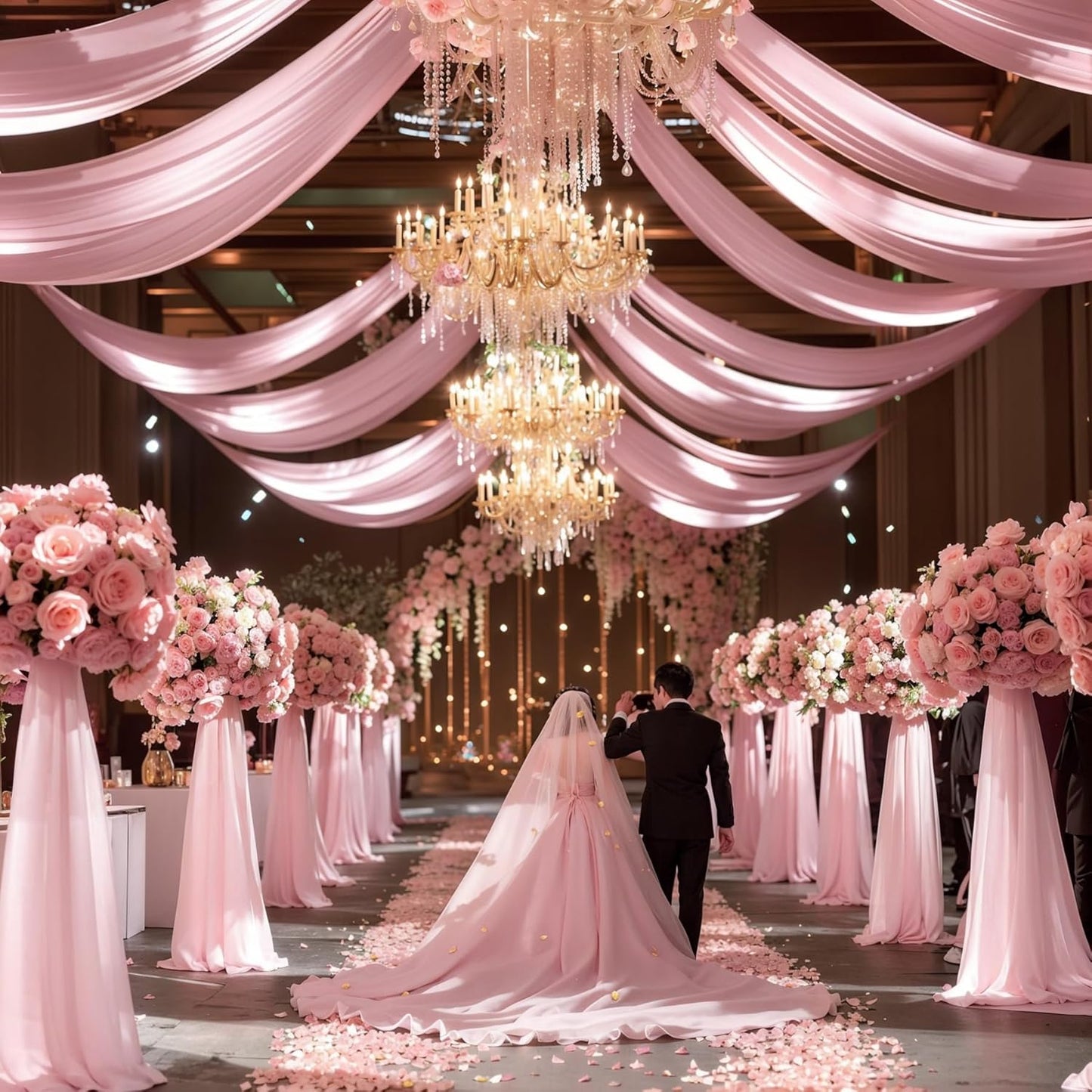 Wedding Arch Draping Fabric 2 Panels 18Ft Blush Chiffon Fabric Drapes Arbor Drapery for Wedding Ceremony Reception Swag Decorations