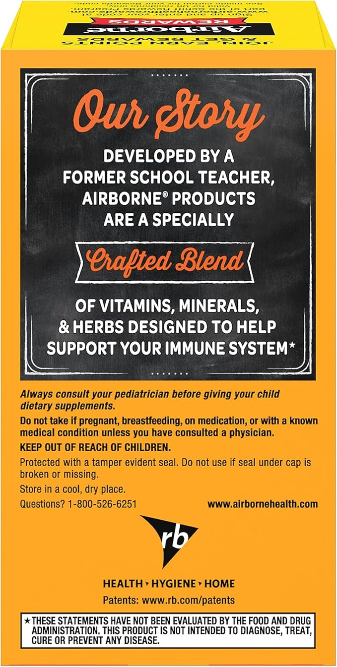 Airborne Vitamin C 1000mg (per Serving) - Citrus Chewable Tablets (96 Count in a Box) - Packaging May Vary