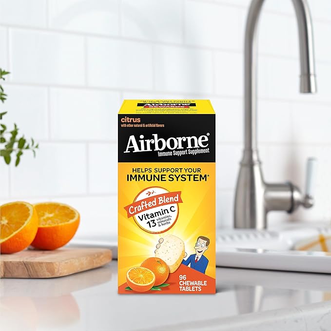 Airborne Vitamin C 1000mg (per Serving) - Citrus Chewable Tablets (96 Count in a Box) - Packaging May Vary