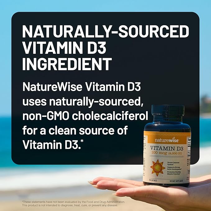 NatureWise Vitamin D3 4000iu (100 mcg) 30-Day Supply for Immune Support, Healthy Muscle Function, and Bone Health - Non-GMO, Gluten Free in Organic Extra Virgin Olive Oil, (Mini Softgel), 30 Count