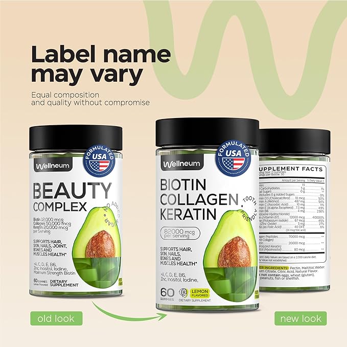 Biotin and Collagen Peptide Gummies for Hair Growth, Skin and Nails - 82000 Mcg per Serving - Biotin Chewables with Keratin Max Strength - Beauty Gummies for Women and Men - Sugar Free, Non-GMO