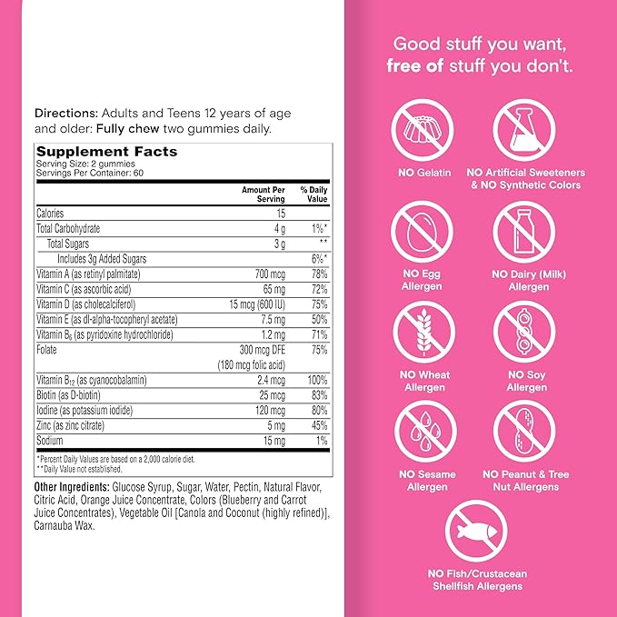 One A Day Teen Girl’s Daily Essentials Multivitamin Gummies, Teen Girl Multivitamins with Biotin, Vitamin B12 and B6, Vitamin C, Raspberry Natural Flavor, 120 Gummies