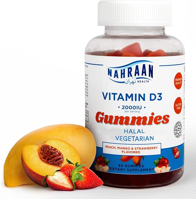 Halal Vitamin D3 2000 IU Gummies – Supports Immune, Bone & Muscle Health, Gelatin-Free, Vegetarian, Natural Fruit Flavor – 90 Count