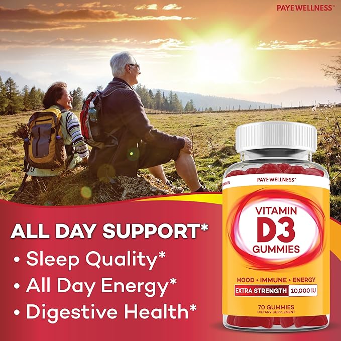 PAYÉ Vitamin D Gummies, D3, 10,000 IU (250 mcg) per Serving, Dietary Supplement for Bone, Teeth, Muscle and Immune Health Support Kids and Adults* - 140 Count