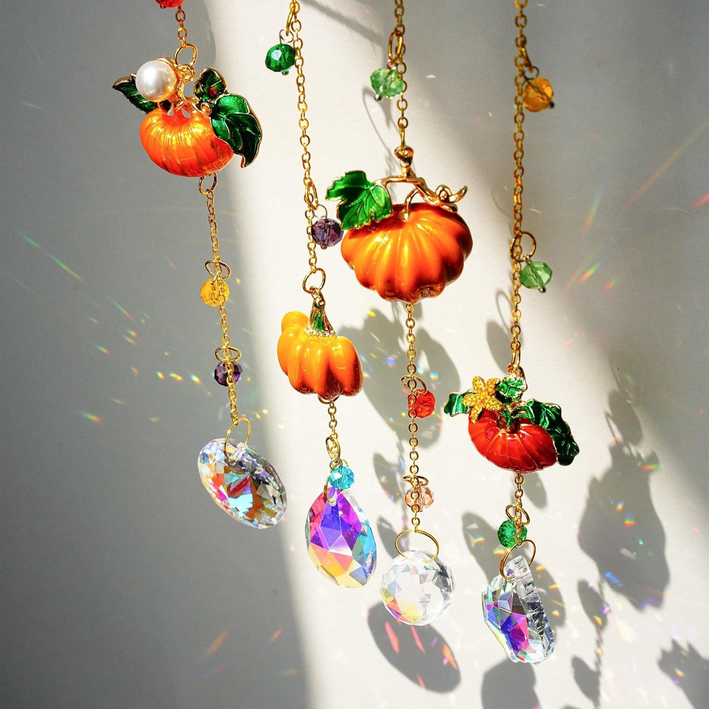 HDCRYSTALGIFTS Set 4 Fall Pumpkin Suncatchers Crystals Sun Catchers Indoor Window Hanging Thanksgiving Tree Decorations for Farmhouse Harvest Autumn Home Party Decor
