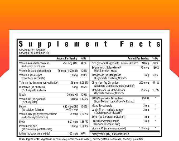 Seeking Health Multivitamin One MF, 1 a Day Multivitamin Supplement for Adults, Methyl-Free Bioavailable B12 and Folinic Acid, Vitamin A, PQQ, MTHFR Support, Vegetarian Capsules (45 Capsules)