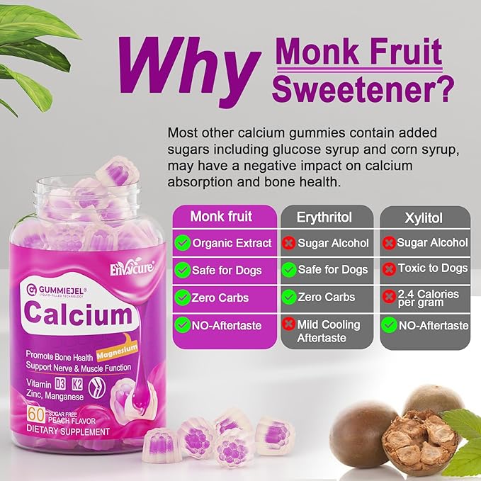 Sugar Free Calcium Citrate Gummies for Women & Men 1000mg, Vitamin D3 K2, Magnesium, Zinc, Boron, Manganese, Copper, Ultimate Absorption Calcium Supplements for Bone, Muscle & Immune - Vegan, 60 Count