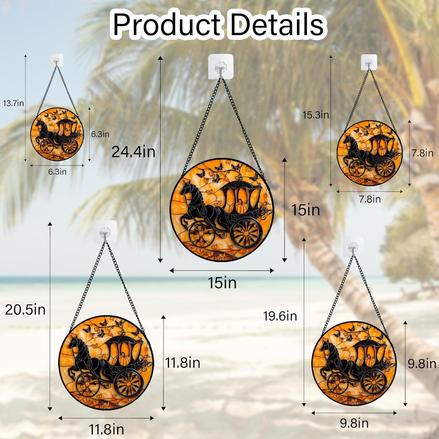 Stained Glass Window Hanging - Halloween Pumpkin Carriage Suncatcher for Doors Window Garden Indoor Spooky Funny Orange Sun Catchers Gothic Decor Horror Gifts for Women Men Friend 11.8 in