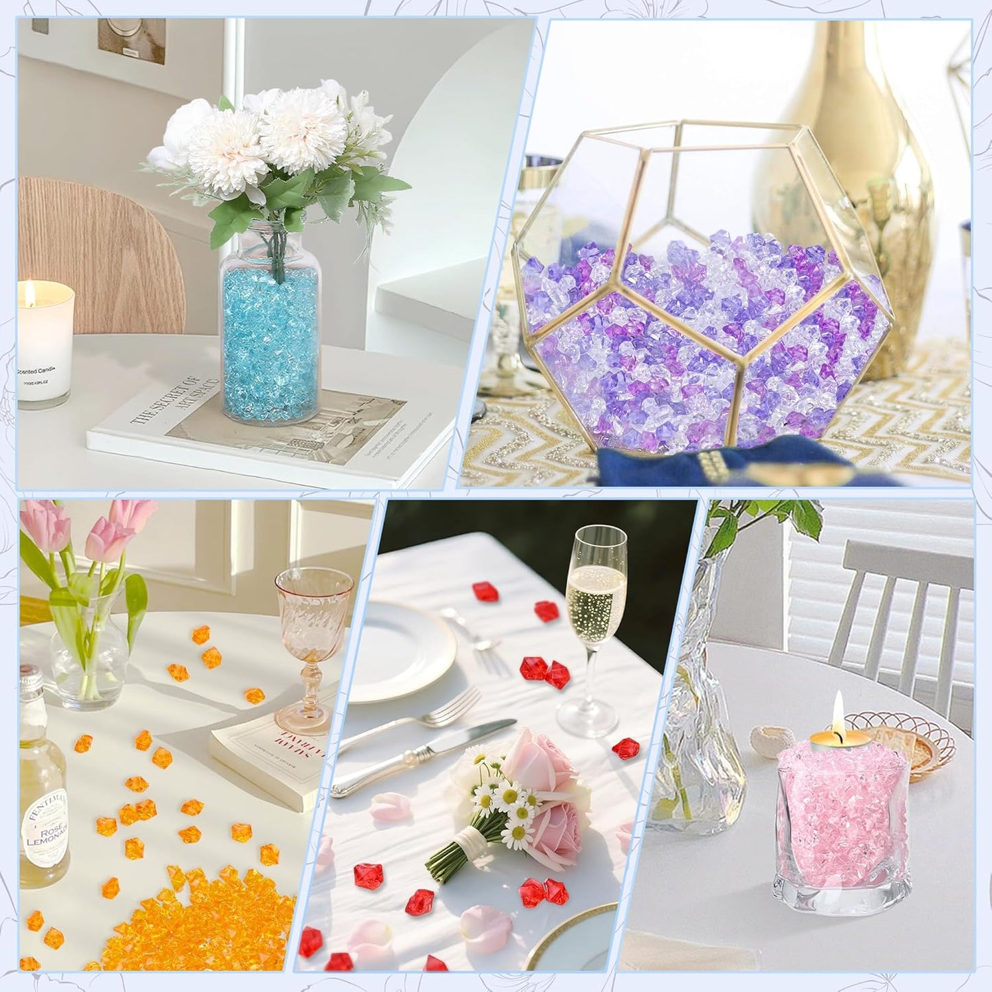 LAIDANLA 500PCS Black Acrylic Gems Vase Fillers for Centerpiece Black Fake Ice Cubes Plastic Diamonds Crushed Rocks for DIY Craft Party Table Scatter Prop Wedding Decoration Accessories