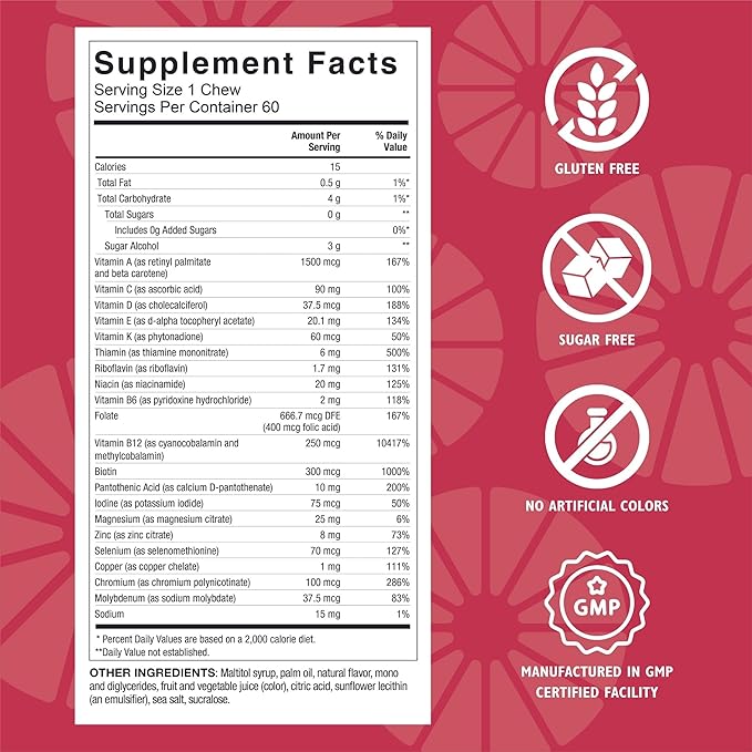 Celebrate Vitamins Bariatric Multivitamin Soft Chews - Essential Vitamins & Minerals, Sugar & Gluten Free - Gastric Bypass & Sleeve Gastrectomy Supplement - Cherry (60ct)