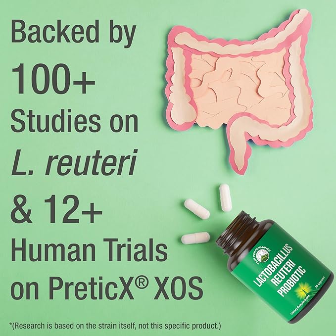 Lactobacillus Reuteri 50 Billion CFU Probiotics with Clinically Studied PreticX® XOS Prebiotic. L Reuteri Probiotic Capsules Supplement for Gut Health and Digestive Support. For Both Women & Men