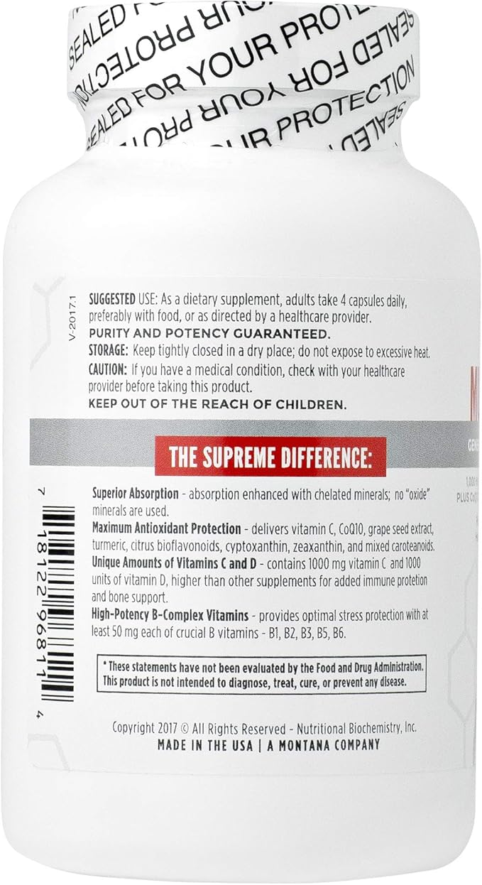 Supreme Daily Multivitamin with Vitamin A, C, D, E, K, B6, and B12 | Multi Mineral Supplement for Men & Women | 120ct Veggie Capsules