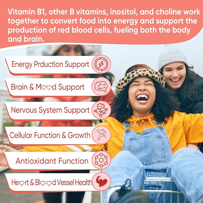 Vitamin B1 & Methylated Vitamin B Complex Gummies - All B Vitamins, Benfotiamine, Thiamine & Inositol, Methylated B1 B2 B6 Multivitamins, L-methylfolate, Methyl B12 for Nerve Cognition Energy, 60 Cts
