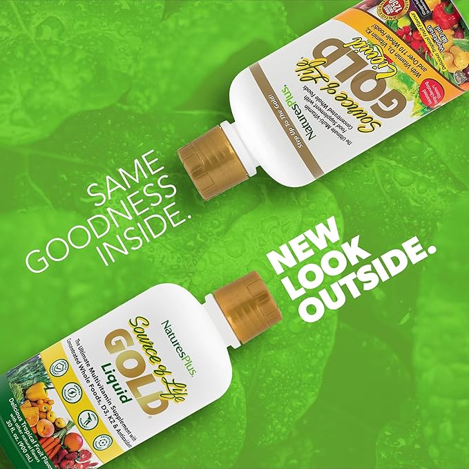 Natures Plus Source of Life Gold Multivitamin Liquid - 30 oz - with Vitamins D3, B12 & K2 - Blood, Bone & Immune Support - Vegetarian & Gluten Free - 30 Servings