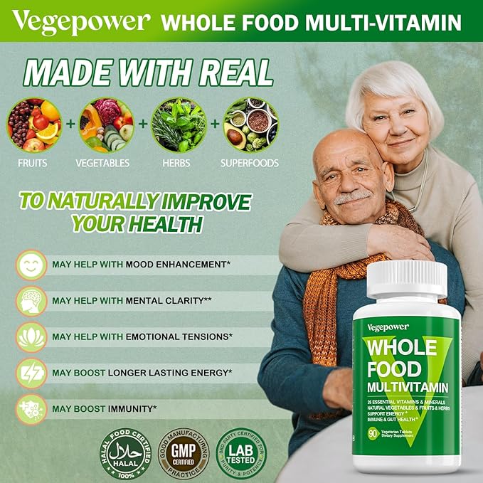 Vegan Whole Food Multivitamin for Men, Daily Multivitamin for Men and Women, Organic Fruits & Vegetables, B-Complex, Herb& Mushroom Blend, Omegas, Minerals, All Natural, Non-GMO, 180 Count