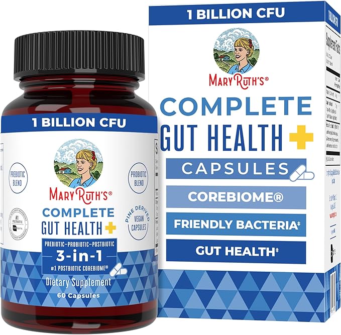 MaryRuth's Complete Gut Health+ Capsules | 5 Probiotic Blend | Butyrate | Corebiome® | Vegan Gut Support | Support Gastrointestinal Health & Microbiome | 2 Capsules Daily | 30 Servings