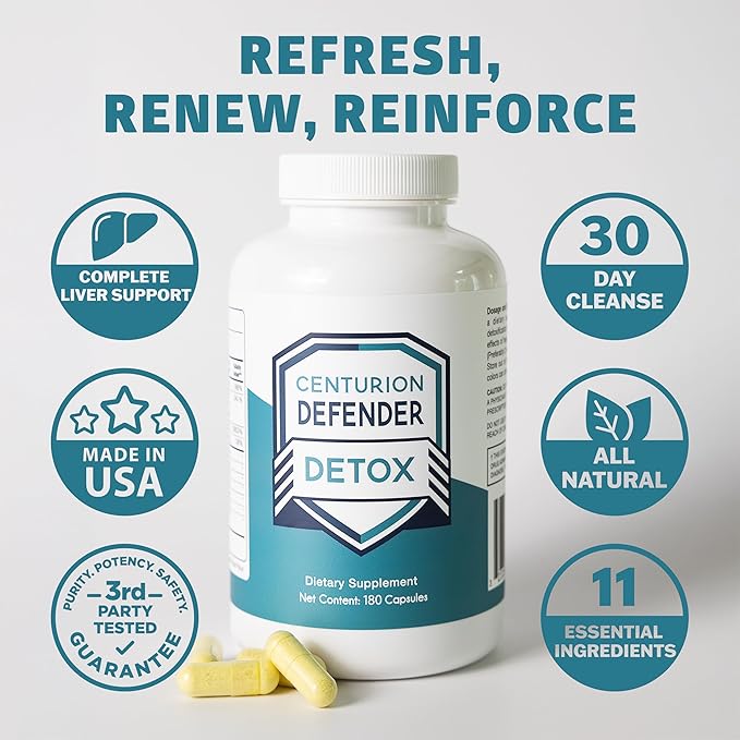 Centurion Defender Detox, Liver Cleanse Detox & Repair Supplement with Phosphatidylcholine, Vitamin B6, Folate, L-Methionine and R-lipoic Acid, 180 Caps